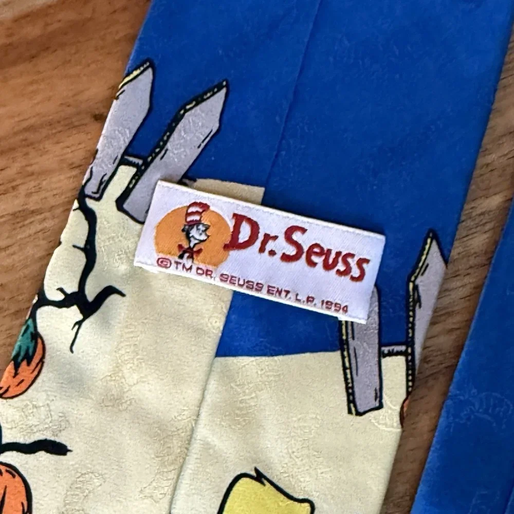 VTG 2 Dr Seuss Ties 100% Silk Green Eggs & Ham Halloween Pumpkin Holiday Costume